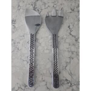 Wilton Armetale Salad Servers Set Tribal Geometric Swirl Pattern Vintage